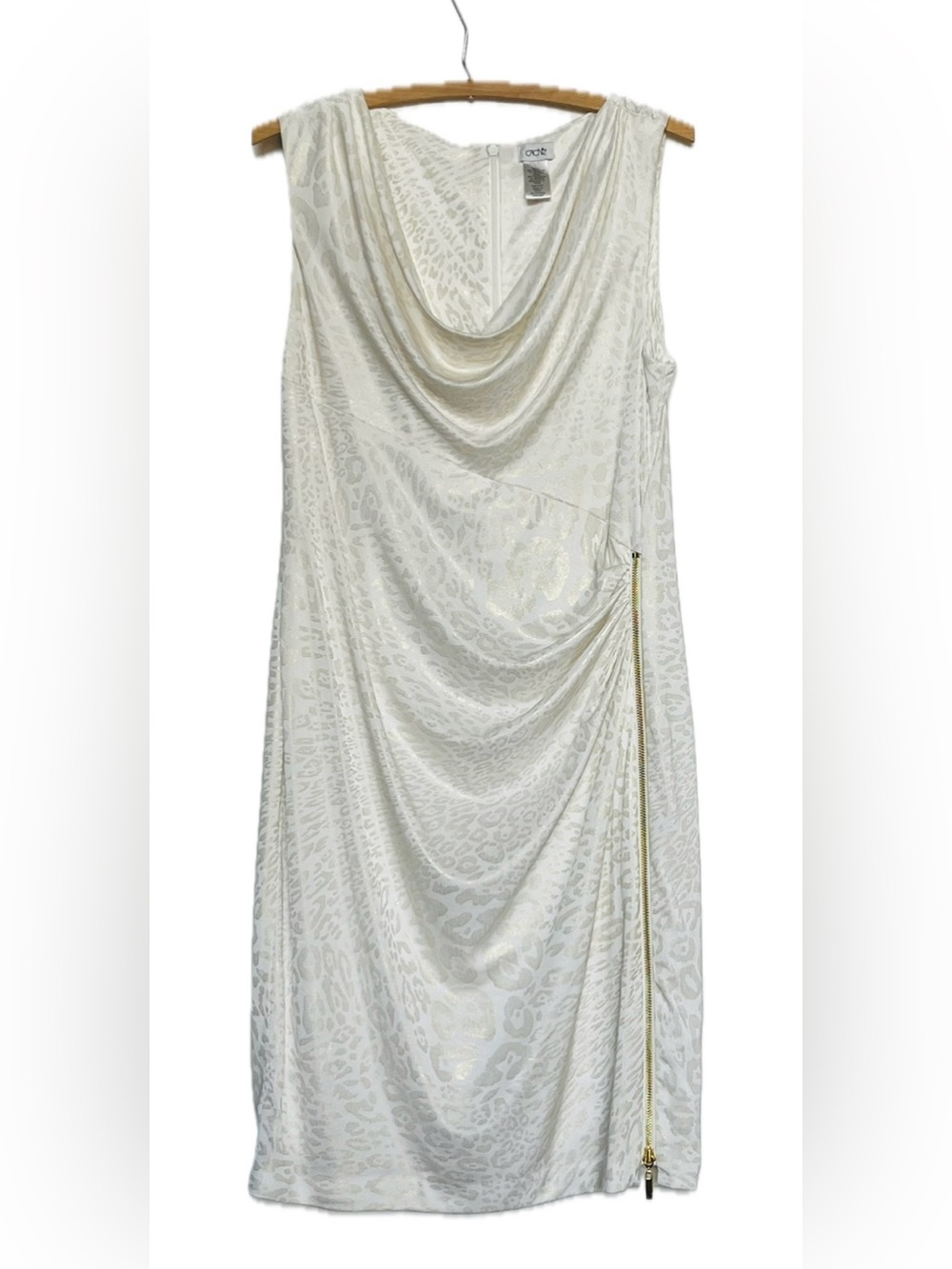Vintage Caché Cream Leopard Print Cocktail Dress Cowl Neck Size Large Shimmer